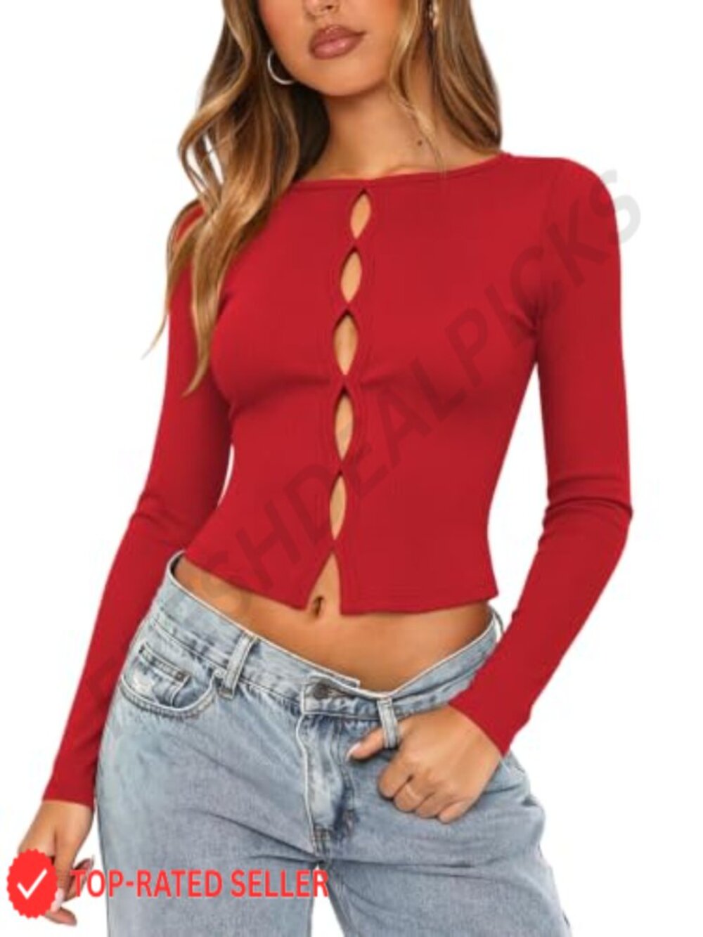 Ribbed Knit Cut Out Long Sleeve Crop Top Slim Fit Going Out Tee